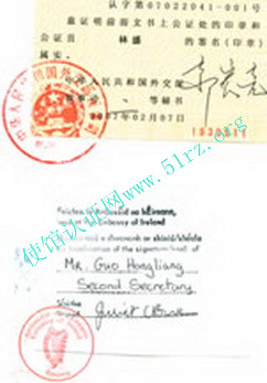 爱尔兰使馆认证样本