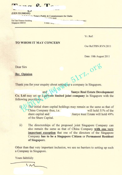 新加坡法律意见书样本