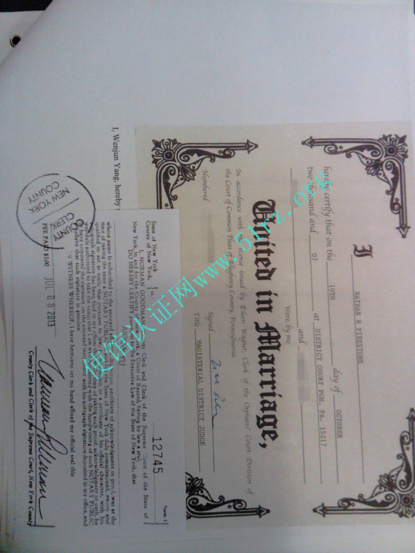 美国宾夕法尼亚州结婚证公证