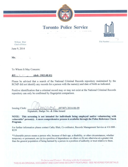 加拿大无犯罪纪录证明