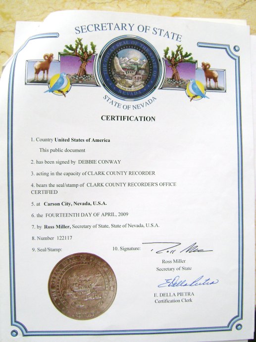 美国内华达结婚证公证
